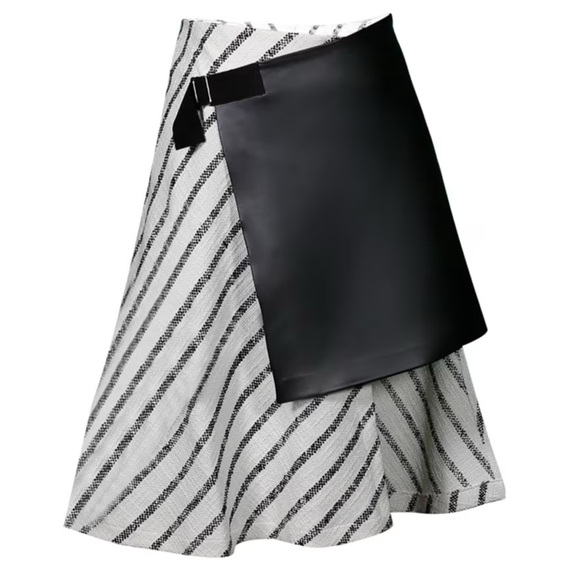 Mirimalist Dresses & Skirts - Mirimalist Wrap Striped Cotton Faux Leather Asymmetrical A-Line Skirt NWT Size L